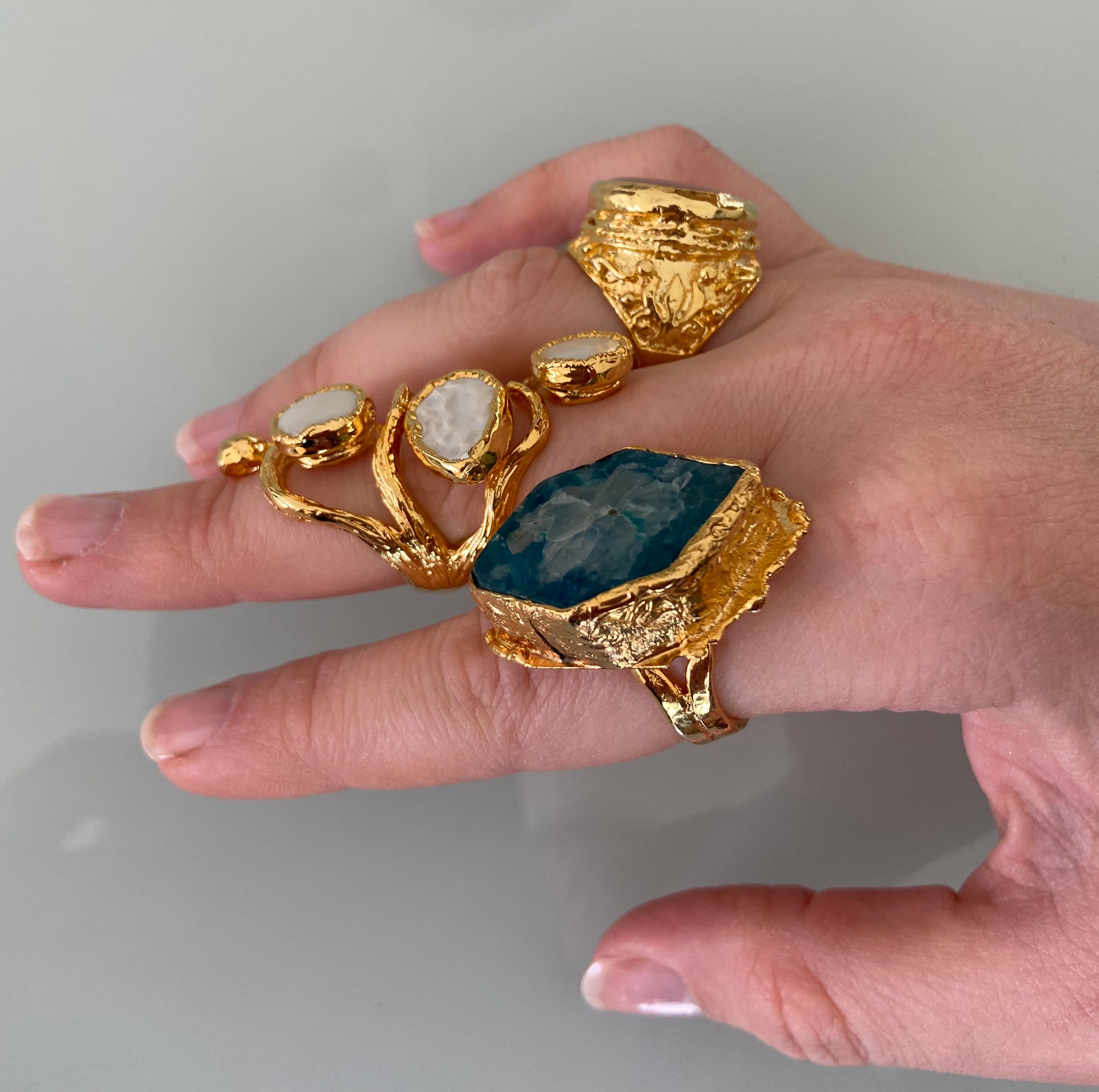 New Natural Stone Ring, Ring for Gift, Natural Stone, Pearly