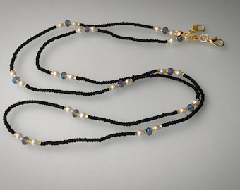 Beaded Face Mask Lanyard, Crystal Pearl Mask Chain, 14K Gold