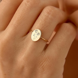 Tiny Birth Flower Ring,  Birth Flower Jewelry, Wild Flowers Memorial, Floral Ring, Sterling Silver Ring, Gift For Her, Girlfriend Gift