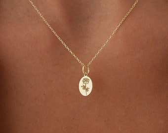 Tiny Birthflower Necklace, 18K Gold Filled or Silver Wild Flower Pendant, Memorial & Birth Flower Jewelry Gift for Her