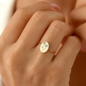 Tiny Birth Flower Ring, Floral Memorial Jewelry, Personalized Birth Month Gift For Her