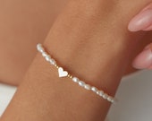 誕生日プレゼント Natural Pearl Freshwater Charm, Heart Gold Bracelet Pearl アクセサリー
