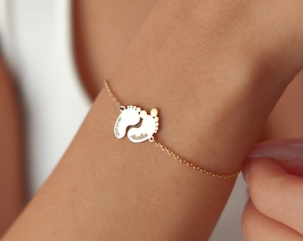 Footprint Bracelet for Mom • Personalized Footprint Bracelet • 14K