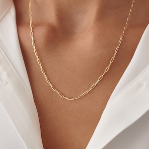 Collier chaîne en argent ovale rempli d&#39;or 18 carats, chaîne en argent épaisse, chaîne réglable, chaîne à maillons ovales, tour de cou chaîne en argent, cadeau pour elle