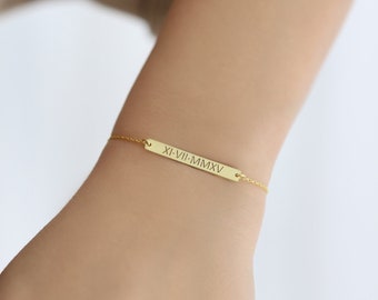 Numeral Bar Bracelet, Roman Numeral Bracelet, Engraved Bracelet, Minimal Bracelet, Date Bracelet, Personalized Bracelet