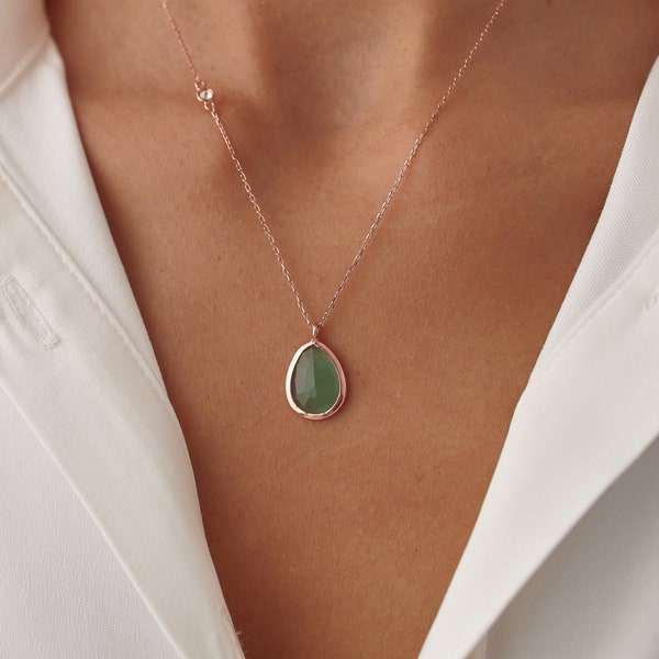 Pear Cut Emerald Gold Necklace, Teardrop Shape Necklace, Emerald Jewelry, Emerald Birthstone, Gift For Her