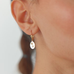 Tiny Birth Flower Dangle Earrings, Wild Flowers Memorial, Sterling Silver Earrings, Gift For Her, Birth Flower Jewelry, Floral Earrings