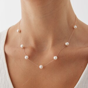 18K Gold Pearl Necklace, Dainty Freshwater Pearl Necklace, Tiny Pearl Necklace, Bridesmaid Gifts, Beaded Necklace, Pearl Choker Jewelry