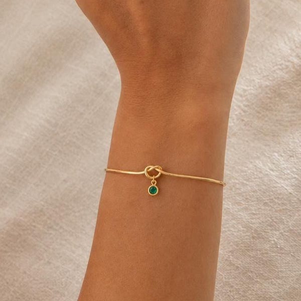 Love Knot Bracelet with Birthstone Charm, Symbol of Love Jewelry, Personalized Gift for Her