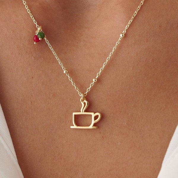 Sterling Silver Coffee Cup Necklace, Minimalist Charm