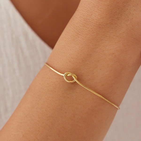 14K Gold Knot Bracelet, Love Knot Bangle, Promise Bracelet, Gold Filled Bracelet, Bridesmaid Bracelet, Thin Gold Bangle, Friendship Bracelet