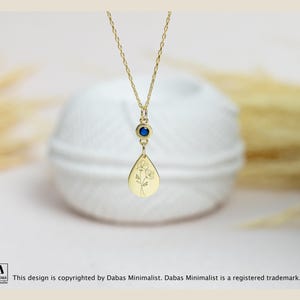 Birth Flower Teardrop Necklace, 18K Gold Filled Sterling Silver Birthstone Birth Flower Necklace, Gold Personalized Necklace, Gift for Mom