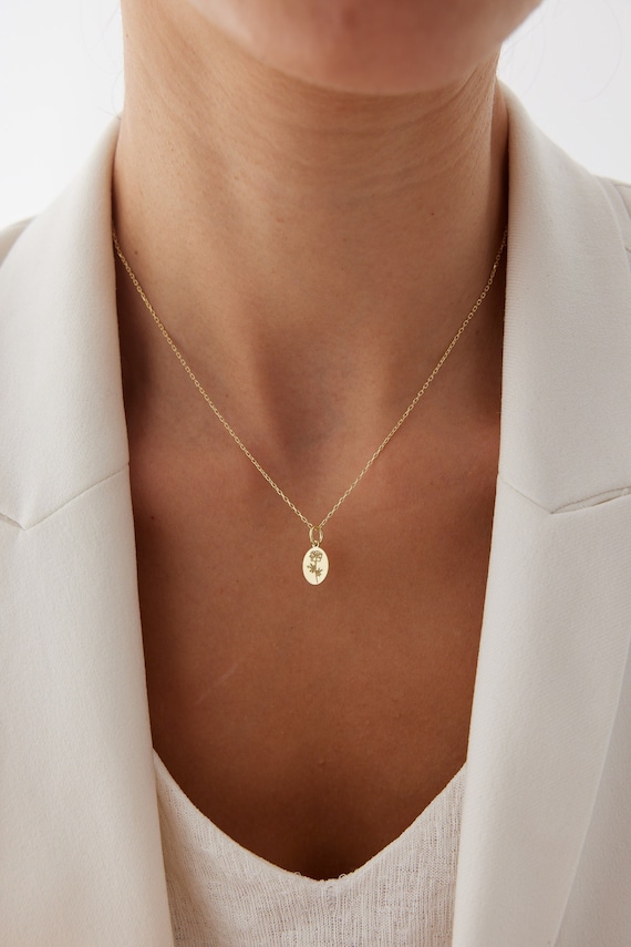 Tiny Birth Flower Necklace, Wildflower Memorial Jewelry, Gold Filled Personalized Birth Month Gift for Her