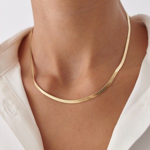 18 K Gold Snake Chain, Herringbone Gold Choker, High Quality Flat Snake Chain, 925 Sterling Silver, Gold Chain