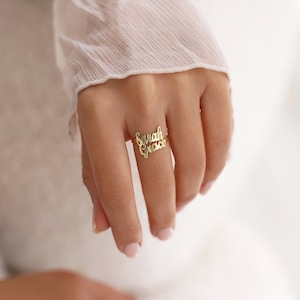 Anillo con nombre familiar en oro de 14 quilates, anillo con dos nombres en plata de ley de 925 quilates, anillo con varios nombres, anillo personalizado para madres, anillo con nombre para bebés, regalo para mamá