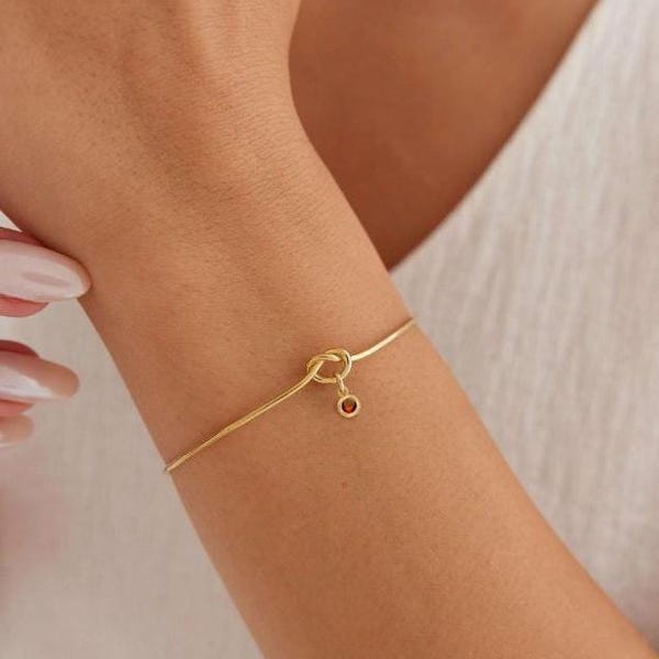 Love Knot Bracelet with Birthstone Charm, Symbol of Love Jewelry, Personalized Gift for Her