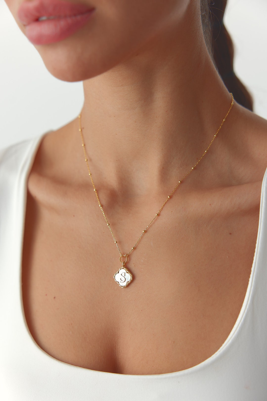 Clover Initial Necklace, Personalized Clover Pendant, Four