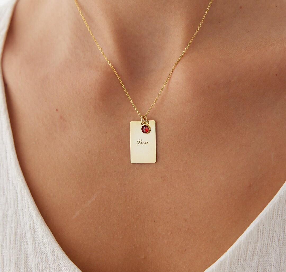 Name Plate Necklace With Birthstone, My Name Necklace, Baby Name