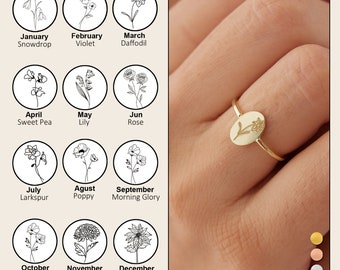 Dainty Birth Flower Ring,  Birth Flower Jewelry, Wild Flowers Memorial, Floral Ring, Sterling Silver Ring, Gift For Her, Girlfriend Gift