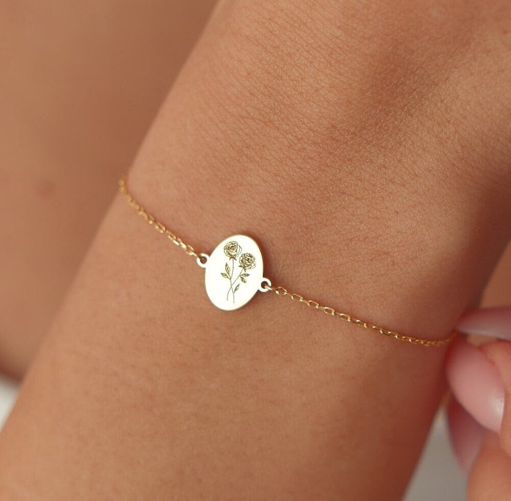 Tiny Birth Flower Bracelet, Wild Flowers Memorial, Sterling Silver Bracelet, Gift For Her, Birth Flower Jewelry, Floral Bracelet