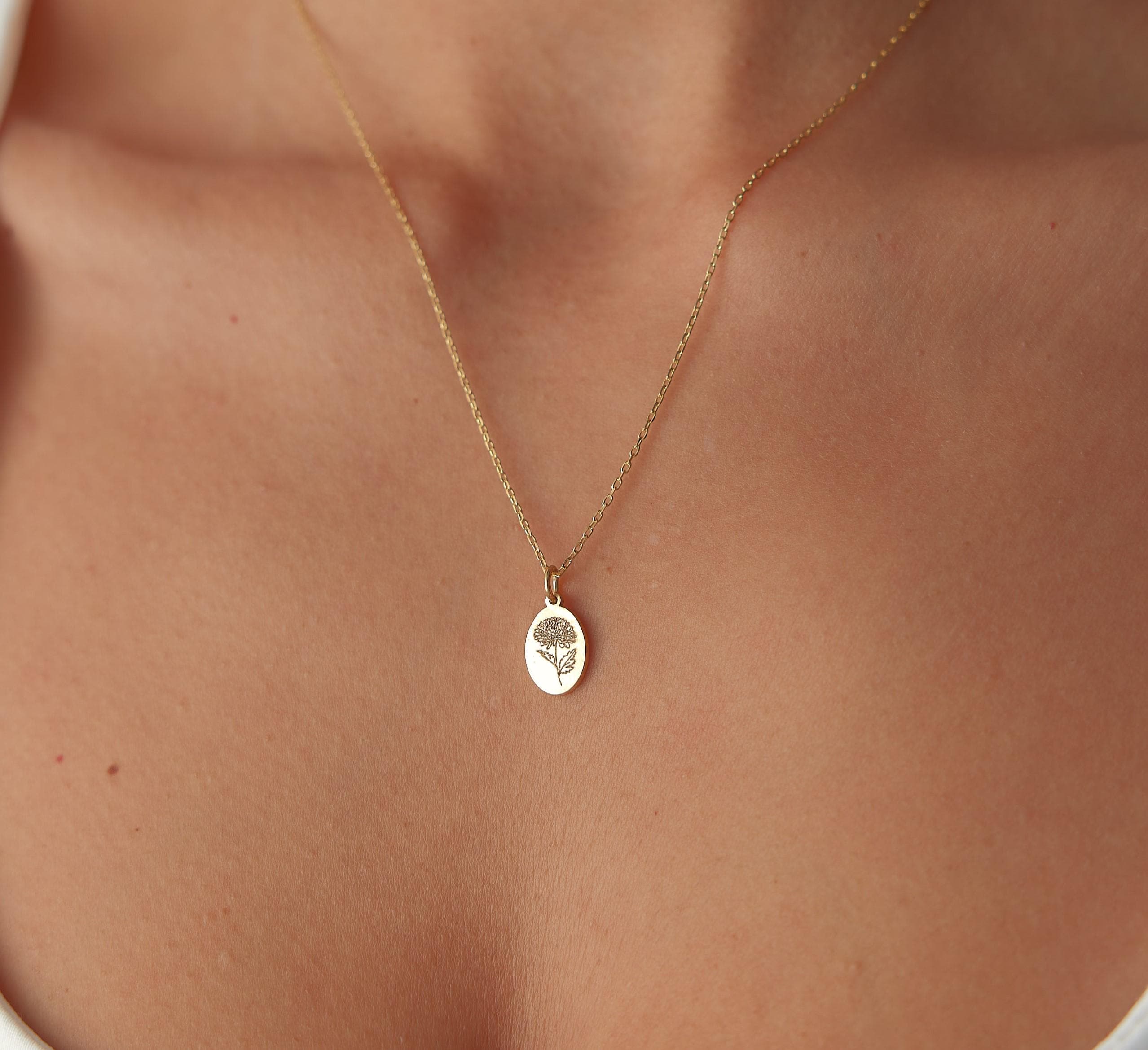 Tiny Birth Flower Necklace, Wild Flowers Memorial, Sterling