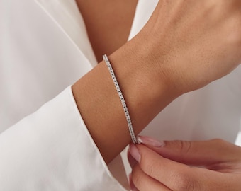 White Gold Tennis Bracelet, 6.00 CTW Round Cut CZ Jewelry, Dainty Bridal Gift for Her