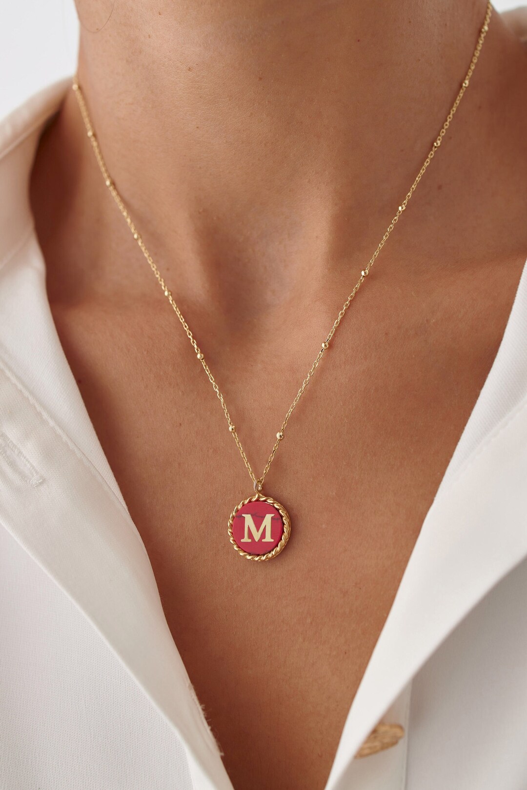 Circle Initial Necklace by Dabasminimalist Letter Necklace With White