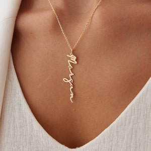 Vertical Name Necklace, Engraved Name Necklace, Necklace for Women, Any Name Necklace, Mom and Girls Name Necklace image 2