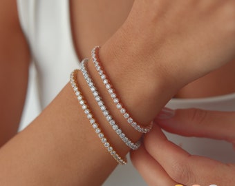 CZ Diamond Tennis Bracelet • 14K Gold Jewelry • Gift for Her