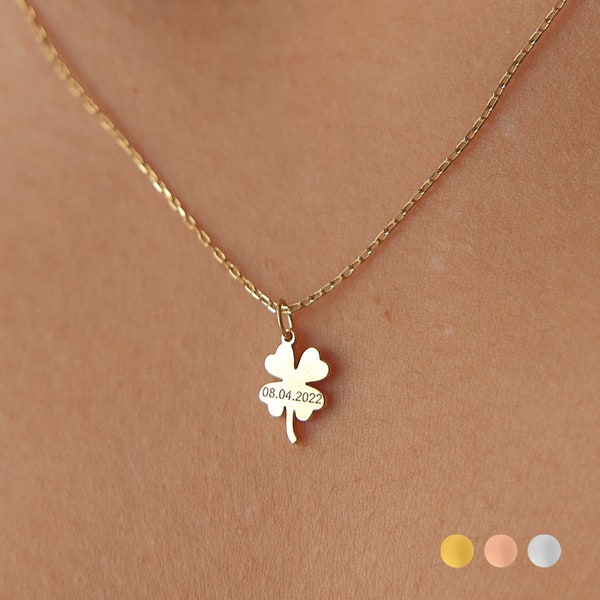 Personalized Clover Necklace, 4 Leaf Clover Necklace, Tiny Silver Four Leaf Clover Necklace, Christmas Gift, Gift for Her, Good Luck Pendant