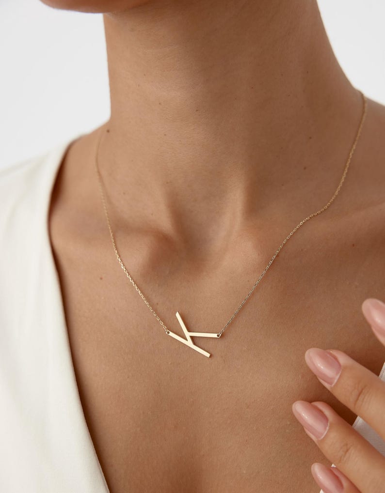 Custom Initial Large Alphabet Letter Necklace Etsy