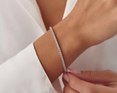 14K White Gold Tennis Bracelet 3mm 6.00TCW Round Cut CZ