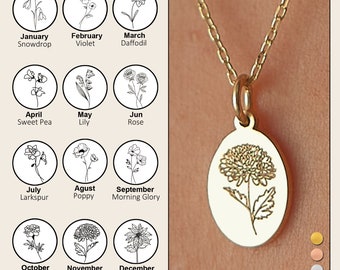 Collier petite fleur de naissance, fleurs sauvages commémoratives, collier en argent sterling, cadeau pour elle, bijoux fleurs de naissance, collier floral