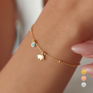 Dainty 18k Gold Elephant Bracelet • Elephant Charm Bracelet • Tiny Elephant Bracelet • Custom Gold Link Bracelet • Gift for Women
