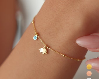 Dainty 18k Gold Elephant Bracelet • Elephant Charm Bracelet • Tiny Elephant Bracelet • Custom Gold Link Bracelet • Gift for Women