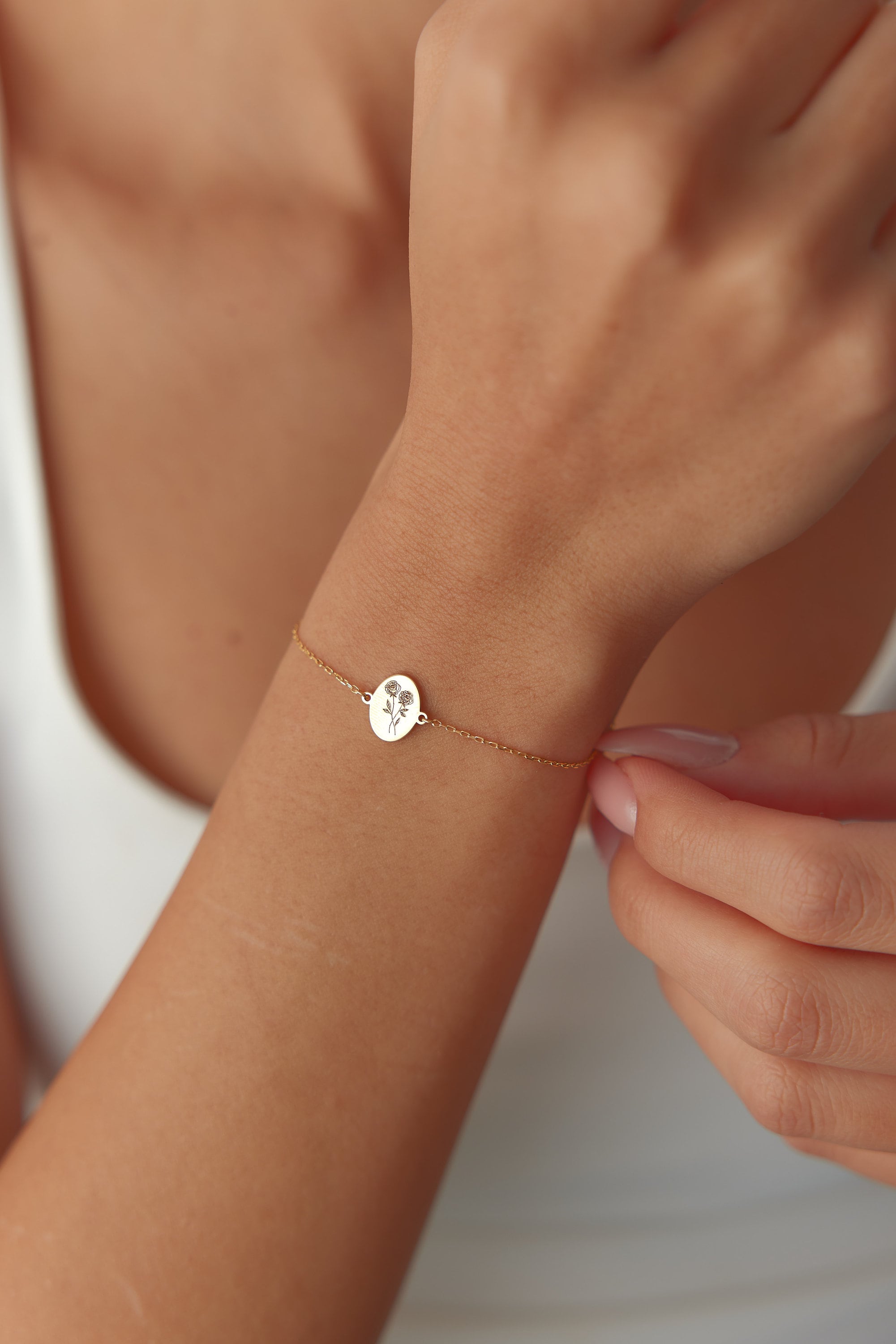Tiny Birth Flower Bracelet, Wild Flowers Memorial, Sterling Silver Bracelet, Gift For Her, Birth Flower Jewelry, Floral Bracelet