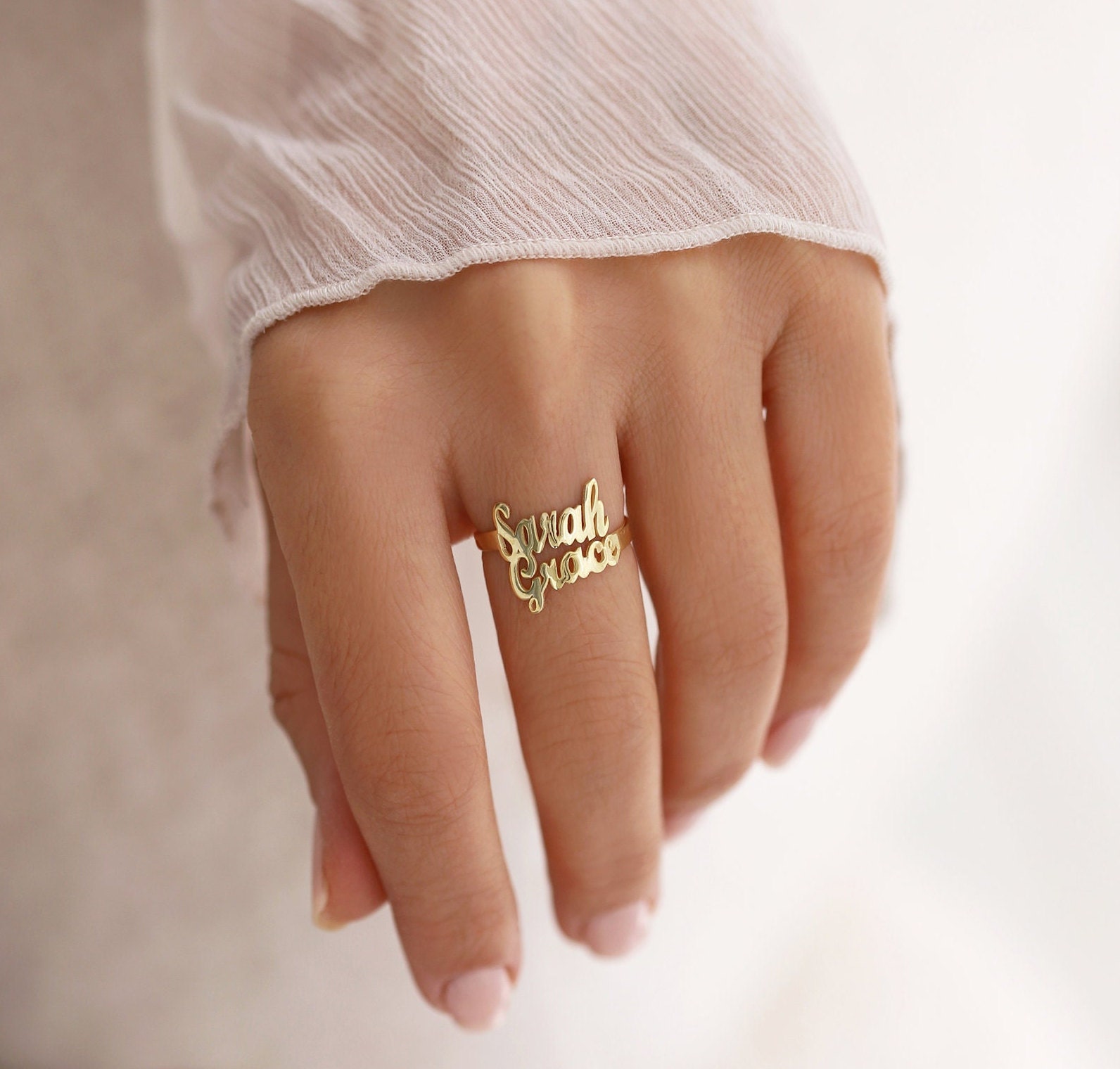 Script Double Name Ring in 14k Yellow Gold - MYKA