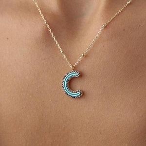 Personalisierte Halskette, Zirkon Buchstabe Halskette,Phosphor Emaille Halskette,Sterling Silber Halskette,Zierliche Halskette,Türkis Halskette