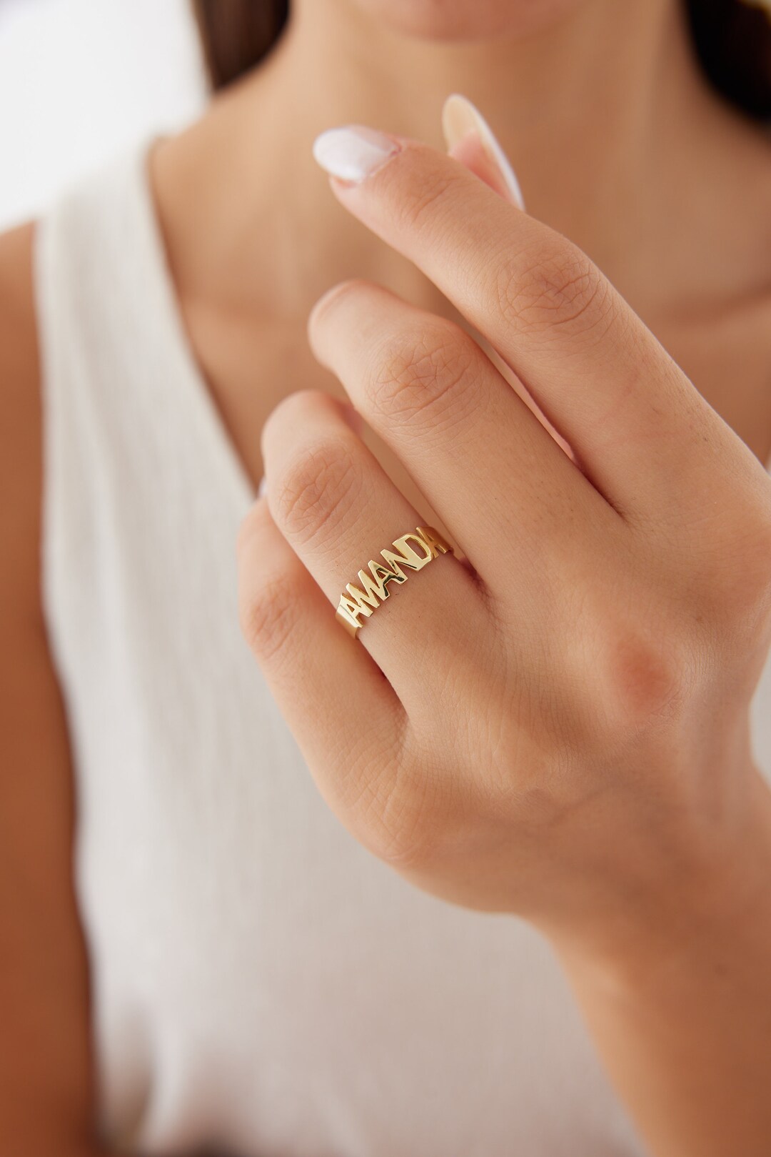 Sterling Silver Name Ring - Personalized Engraved Minimalist Style ...