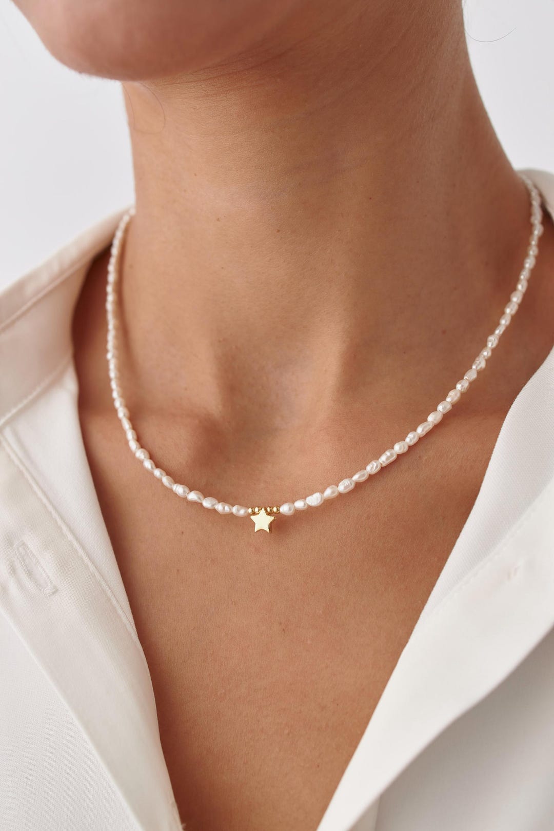 Pearl Necklace With Gold , Love Necklace, Freshwater Pearl