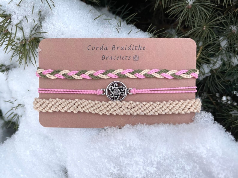 Pink /& Tan Charm Bracelet Set