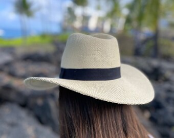 Textured toyo panama hat with tonal band. Lightweight, Wide brim hat,  UPF50+, sun protection, women's hat ,bolero hat, panama hat.