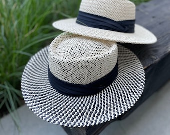 Boater hat, Gambler hat, flat top hat, fashion hat, summer hat, beach hat,Straw hats