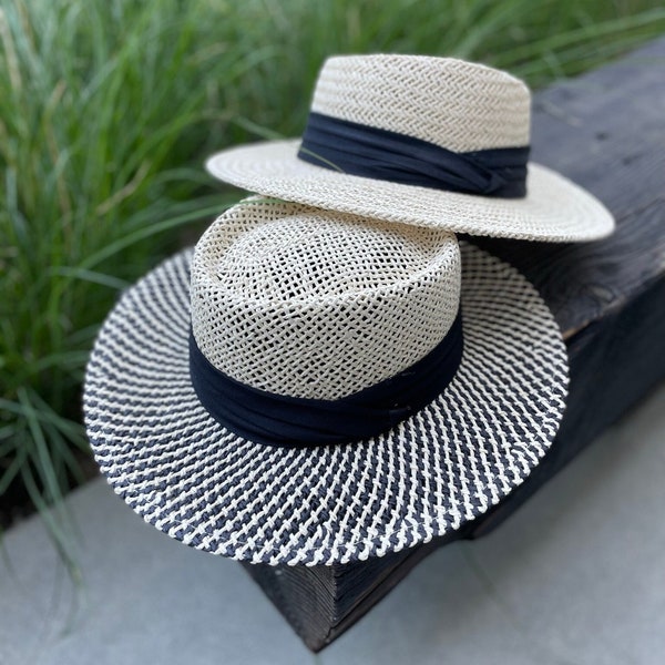 Boater hat, Gambler hat, flat top hat, fashion hat, summer hat, beach hat,Straw hats