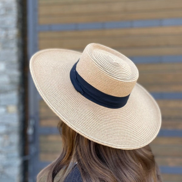 Wide brim straw hat with black band, fashion hat, wide brim hat, sun hat, summer hat, beach hat, Women’s hats,panama hat, UPF50+, Bolero hat