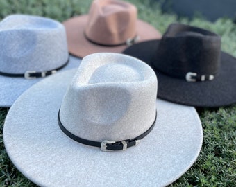 Premium quality! Heather Vegan Felt wide Brim. Belt Buckle with Vegan Leather. Fashionable & stylish hat, Fedora for women, Fedora for Men