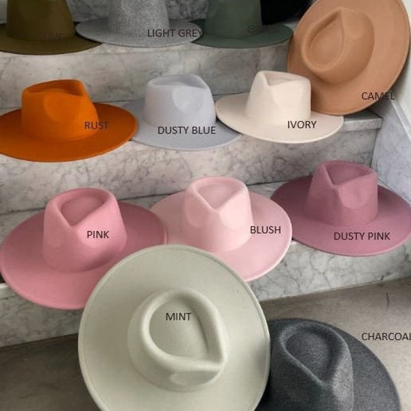 All Colors restock ! Premium Quality! Best Seller! Vegan felt fedora hat with wide, stiff, flat brim. Stylish hat, wedding, everyday hat