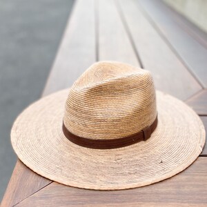 Hand Made Palm Straw hat with Suede Trim hat, summer hat, Unisex Hat, Mens summer Hat