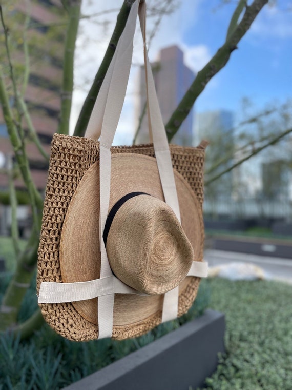 Quilted Straw Tote in Tan