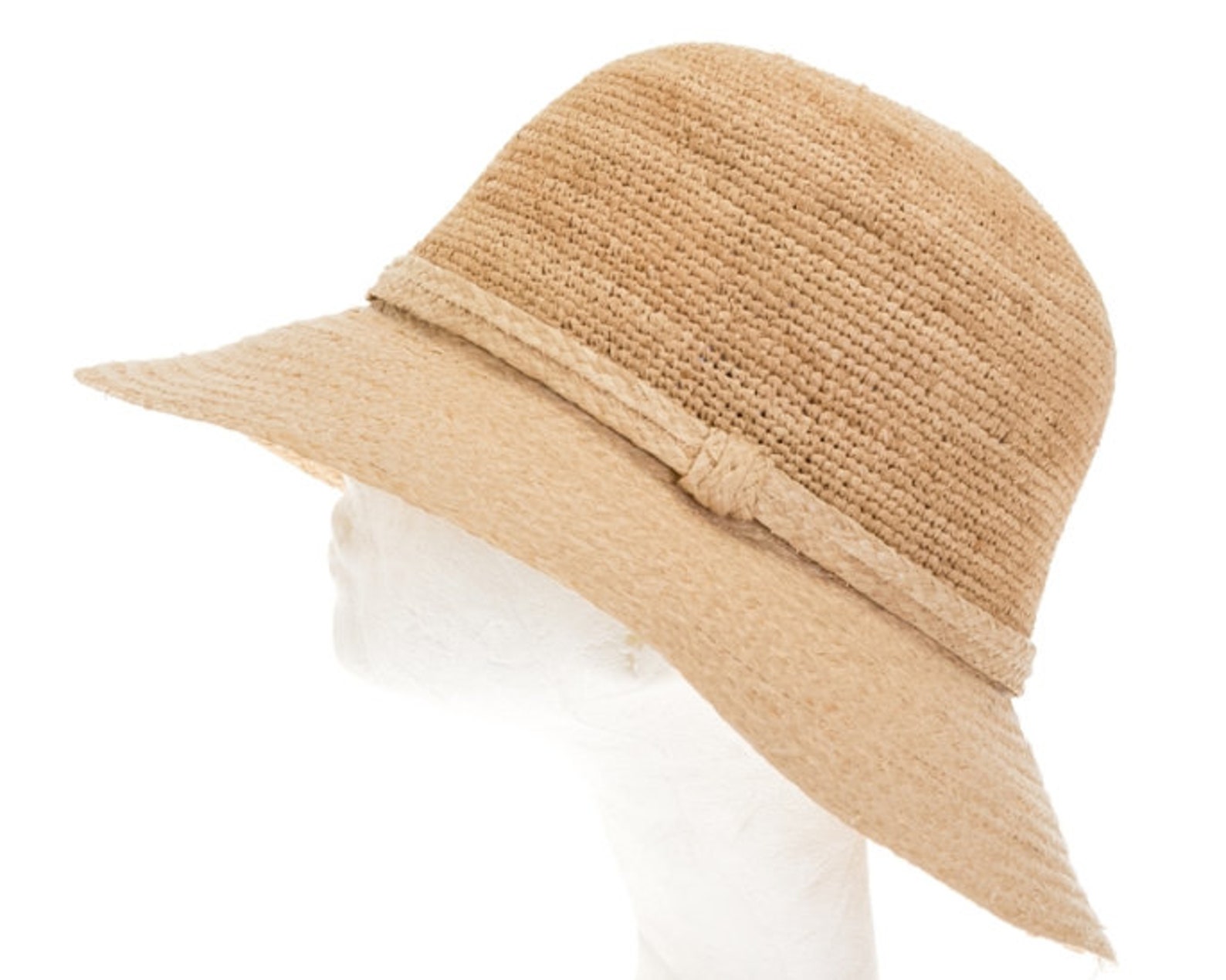 PREMIUM Natural Raffia Straw Bucket Hat Hand Crocheted, UPF50, Sun